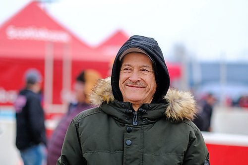 Mike Sudoma / Winnipeg Free Press
Clarence Iron smiles as a round dance breaks out during the Hometown Hockey event at Peguis First Nation Saturday afternoon
February 29, 2020