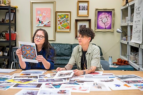 MIKAELA MACKENZIE / WINNIPEG FREE PRESS

Artist Lita Fontaine (left) and art teacher Barb Bottle pose for a photo at Margaret Park School with the MAWA art cards, which are created by Indigenous women artists and include a teaching guide to assist educators in talking about racism, the environment and Indigenous/settler relationships, in Winnipeg on Tuesday, March 3, 2020. For Eva Wasney story.
Winnipeg Free Press 2019.