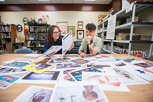 MIKAELA MACKENZIE / WINNIPEG FREE PRESS

Artist Lita Fontaine (left) and art teacher Barb Bottle pose for a photo at Margaret Park School with the MAWA art cards, which are created by Indigenous women artists and include a teaching guide to assist educators in talking about racism, the environment and Indigenous/settler relationships, in Winnipeg on Tuesday, March 3, 2020. For Eva Wasney story.
Winnipeg Free Press 2019.