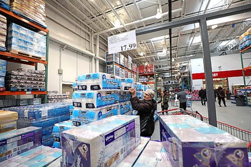 RUTH BONNEVILLE  /  WINNIPEG FREE PRESS 

Local -  Streeter, Shopping amid Coronavirus 

Many shoppers at Winnipeg big box stores not overly concerned about shortages due to the Coronavirus (COVID-19) but many are stockpiling rolls of toilet paper just in case.  

Photo of people shopping for toilet paper at Costco on McGillivray Blvd. for streeter story on asking shoppers if they are concerned or worried about  shortages due to the Coronavirus.
 
March 3rd,  2020
