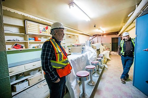 MIKAELA MACKENZIE / WINNIPEG FREE PRESS

Giovanni Geremia, principal of GW Architecture Inc. (left),  and Jan Woycheshen, project superintendent of M Builds, show an old diner in the basement of the Ukrainian Labour Temple, which is undergoing renovations to make it accessible, in Winnipeg on Wednesday, March 4, 2020. For Sol Israel story.
Winnipeg Free Press 2019.