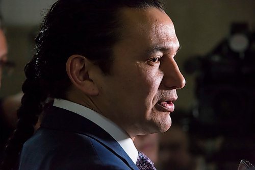 MIKE DEAL / WINNIPEG FREE PRESS
NDP Leader of the Opposition, Wab Kinew, speaks to the media after question period as the legislative session resumes in Manitoba.
200304 - Wednesday, March 04, 2020.