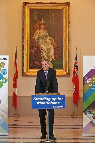 MIKE DEAL / WINNIPEG FREE PRESS

Premier Brian Pallister says that his government will implement a flat $25-per-tonne Green Levy and reduce the PST to six per cent during an announcement Thursday morning. 
200305 - Thursday, March 5, 2020