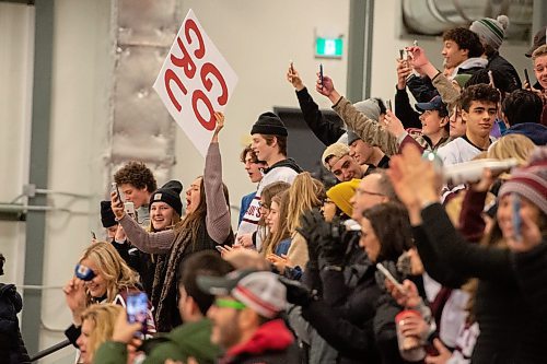 Mike Sudoma / Winnipeg Free Press
St Pauls crusaders fans cheers as they win Thursday nights WHSHL game in a shootout against the Dakota Lancers at Seven Oaks Arena Thursday evening
March 5, 2020