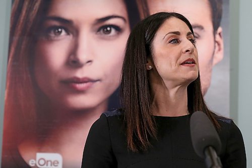 SHANNON VANRAES / WINNIPEG FREE PRESS
Rachel Rusen Margolis, CEO and film commissioner of Manitoba Film and Music, stands in front of a poster for the TV show Burden of Proof during an announcement in downtown Winnipeg on March 6, 2020