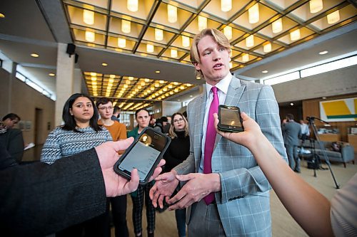 MIKAELA MACKENZIE / WINNIPEG FREE PRESS

Jakob Sanderson, president of the University of Manitoba student's union, responds to the 2020 budget at City Hall in Winnipeg on Friday, March 6, 2020. 
Winnipeg Free Press 2019.