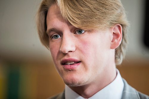 MIKAELA MACKENZIE / WINNIPEG FREE PRESS

Jakob Sanderson, president of the University of Manitoba student's union, responds to the 2020 budget at City Hall in Winnipeg on Friday, March 6, 2020. 
Winnipeg Free Press 2019.