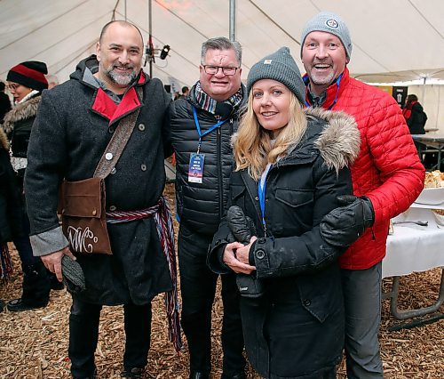 JASON HALSTEAD / WINNIPEG FREE PRESS

From left, Daniel Lussier (Catholic Health Corporation of Manitoba), Stéphane Dorge (Catholic Health Corporation of Manitoba), Karen Leggat and John Leggat (Manitoba's deputy minister of Families) at the Manitoba 150 reception on Feb. 14, 2020 at Festival du Voyageur. (See Social Page)