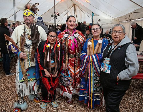 JASON HALSTEAD / WINNIPEG FREE PRESS

From left, Ozaawizibhinas Mousseau, Rose Nigidja, Rachel CrowSpreadingWings, Denise Mousseau and Barbara Nepinak at the Manitoba 150 reception on Feb. 14, 2020 at Festival du Voyageur. (See Social Page)