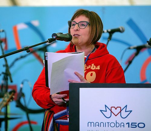 JASON HALSTEAD / WINNIPEG FREE PRESS

Monique LaCoste (co-chair, Manitoba 150 Host Committee) speaks at the Manitoba 150 reception on Feb. 14, 2020 at Festival du Voyageur. (See Social Page)