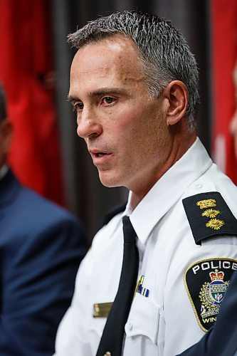 MIKE DEAL / WINNIPEG FREE PRESS
(from left) Deputy Chief Jeff Szyszkowski, Winnipeg Police Service, during a press conference held at the Manitoba Legislative building on the launching of a new Crime Stoppers campaign targeting methamphetamine.
200309 - Monday, March 09, 2020.