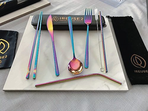 Canstar Community News The ireuse2 sets feature up to 11 pieces of reusable cutlery and accessories. Each set is available in a number of different finishes, from plain old nickel to iridescent. (SHELDON BIRNIE/CANSTAR/THE HERALD)