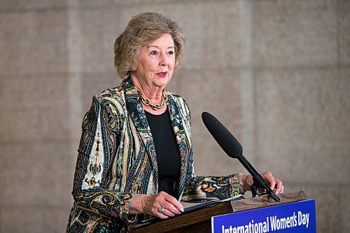 MIKAELA MACKENZIE / WINNIPEG FREE PRESS

Lieutenant governor Janice Filmon speaks at the Manitoba Legislative Building in Winnipeg on International Women's Day, Monday, March 9, 2020. 
Winnipeg Free Press 2019.