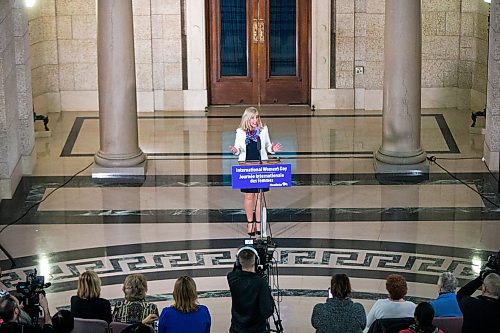 MIKAELA MACKENZIE / WINNIPEG FREE PRESS

Cathy Cox, minister responsible for the status of women, announces the Empower Women 20/20 Awards launch at the Manitoba Legislative Building in Winnipeg on International Women's Day, Monday, March 9, 2020. 
Winnipeg Free Press 2019.