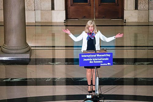 MIKAELA MACKENZIE / WINNIPEG FREE PRESS

Cathy Cox, minister responsible for the status of women, announces the Empower Women 20/20 Awards launch at the Manitoba Legislative Building in Winnipeg on International Women's Day, Monday, March 9, 2020. 
Winnipeg Free Press 2019.