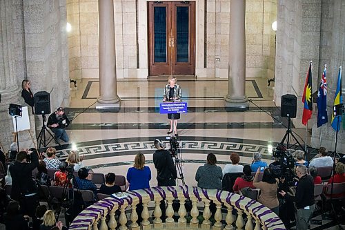 MIKAELA MACKENZIE / WINNIPEG FREE PRESS

Lieutenant governor Janice Filmon speaks at the Manitoba Legislative Building in Winnipeg on International Women's Day, Monday, March 9, 2020. 
Winnipeg Free Press 2019.