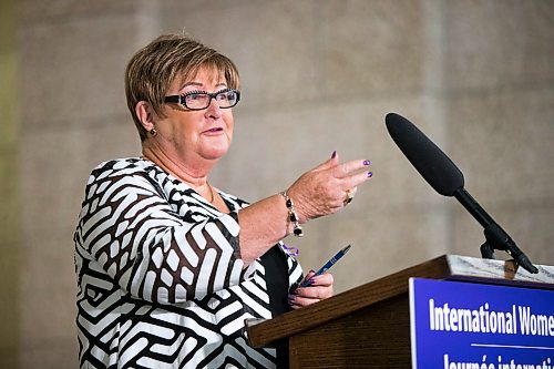 MIKAELA MACKENZIE / WINNIPEG FREE PRESS

Barbara Bowes, chairperson of the Manitoba Womens Advisory Council, speaks at the Manitoba Legislative Building in Winnipeg on International Women's Day, Monday, March 9, 2020. 
Winnipeg Free Press 2019.