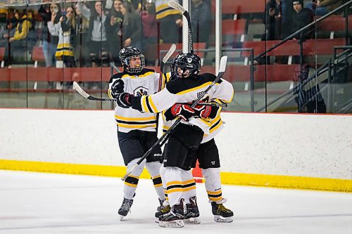 Daniel Crump / Winnipeg Free Press.¤The Fort Richmond Centurions celebrate their win in game two of the B Division High School Hockey Championship against the Murdoch Mackay Clansmen. The series is now tied at one a piece. March 10, 2020.