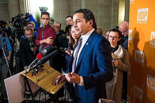 MIKAELA MACKENZIE / WINNIPEG FREE PRESS

Wab Kinew speaks to the media about delaying proceedings in the chamber at the Manitoba Legislative Building in Winnipeg on Wednesday, March 11, 2020. 
Winnipeg Free Press 2019.