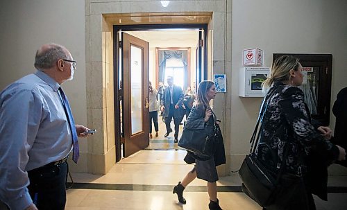 MIKAELA MACKENZIE / WINNIPEG FREE PRESS
Members of the media wait for stake holders to be released from the budget lockup after the NDP delayed proceedings in the chamber at the Manitoba Legislative Building in Winnipeg on Wednesday, March 11, 2020. 
Winnipeg Free Press 2019.