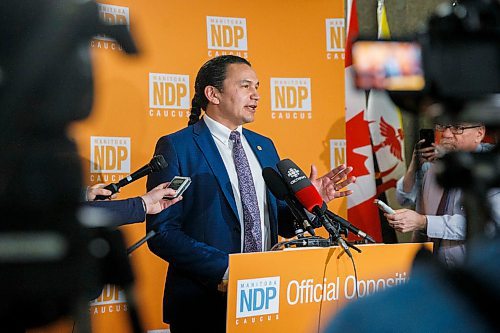 MIKAELA MACKENZIE / WINNIPEG FREE PRESS
Wab Kinew speaks to the media about delaying proceedings in the chamber at the Manitoba Legislative Building in Winnipeg on Wednesday, March 11, 2020. 
Winnipeg Free Press 2019.