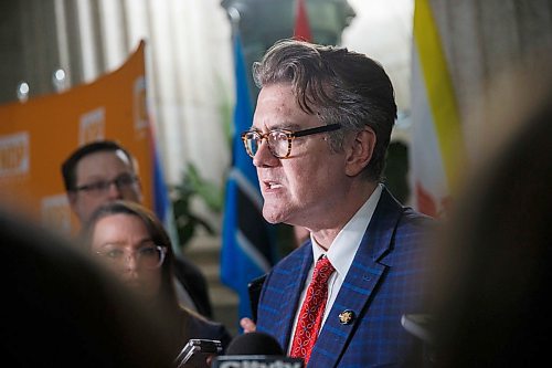 MIKAELA MACKENZIE / WINNIPEG FREE PRESS

Manitoba Liberal Party leader, Dougald Lamont, speaks to the media about delaying proceedings in the chamber at the Manitoba Legislative Building in Winnipeg on Wednesday, March 11, 2020. 
Winnipeg Free Press 2019.