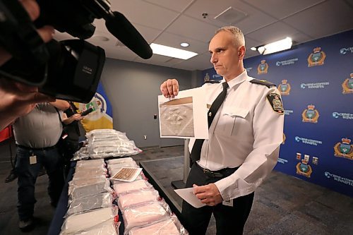 RUTH BONNEVILLE  /  WINNIPEG FREE PRESS 

Local - WPS Drug seizure

Photo of markings on 1 KG packages of cocaine.  Markings indicate specific clients who ordered drugs.  

The Public Information Office hold a media briefing announcing a significant drug seizure and arrests involving an inter-provincial drug cell.  Inspector Max Waddell of the Organized Crime Division, speaks with the media about the exhibits on display in front of him of the large amount of cocaine and illegal cannabis recently seized from a cross-country, commercial, truck driver coming from BC to Wpg recently.

See Kevin Rollason's story. 

March 12th, 2020


