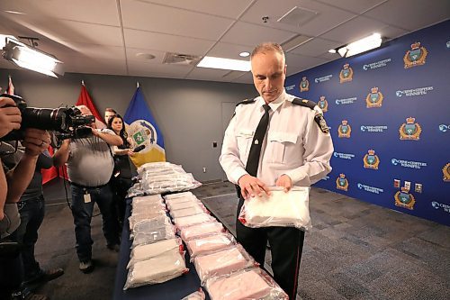 RUTH BONNEVILLE  /  WINNIPEG FREE PRESS 

Local - WPS Drug seizure

Photo of markings on 1 KG packages of cocaine.  Markings indicate specific clients who ordered drugs.  

The Public Information Office hold a media briefing announcing a significant drug seizure and arrests involving an inter-provincial drug cell.  Inspector Max Waddell of the Organized Crime Division, speaks with the media about the exhibits on display in front of him of the large amount of cocaine and illegal cannabis recently seized from a cross-country, commercial, truck driver coming from BC to Wpg recently.

See Kevin Rollason's story. 

March 12th, 2020


