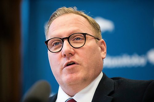 MIKAELA MACKENZIE / WINNIPEG FREE PRESS

Finance minister Scott Fielding speaks to the media about the 2020 provincial budget at the Manitoba Legislative Building in Winnipeg on Wednesday, March 11, 2020. 
Winnipeg Free Press 2019.