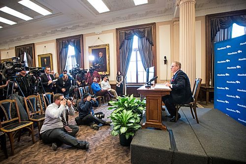 MIKAELA MACKENZIE / WINNIPEG FREE PRESS

Finance minister Scott Fielding speaks to the media about the 2020 provincial budget at the Manitoba Legislative Building in Winnipeg on Wednesday, March 11, 2020. 
Winnipeg Free Press 2019.