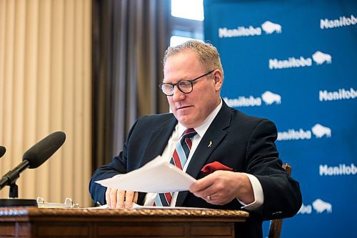 MIKAELA MACKENZIE / WINNIPEG FREE PRESS

Finance minister Scott Fielding speaks to the media about the 2020 provincial budget at the Manitoba Legislative Building in Winnipeg on Wednesday, March 11, 2020. 
Winnipeg Free Press 2019.