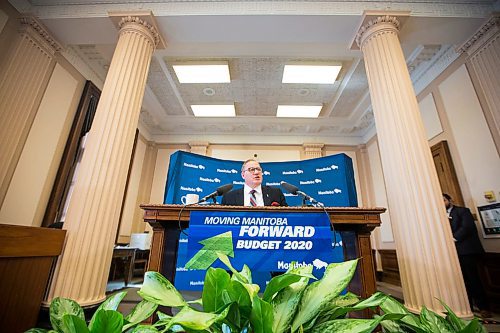 MIKAELA MACKENZIE / WINNIPEG FREE PRESS

Finance minister Scott Fielding speaks to the media about the 2020 provincial budget at the Manitoba Legislative Building in Winnipeg on Wednesday, March 11, 2020. 
Winnipeg Free Press 2019.