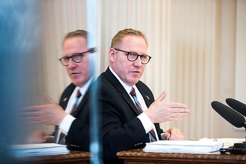 MIKAELA MACKENZIE / WINNIPEG FREE PRESS

Finance minister Scott Fielding speaks to the media about the 2020 provincial budget at the Manitoba Legislative Building in Winnipeg on Wednesday, March 11, 2020. 
Winnipeg Free Press 2019.