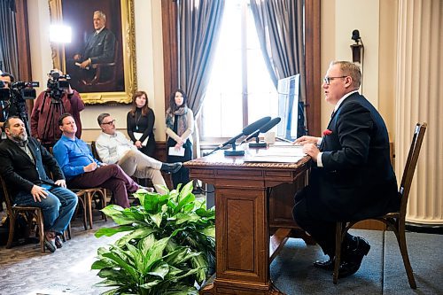 MIKAELA MACKENZIE / WINNIPEG FREE PRESS

Finance minister Scott Fielding speaks to the media about the 2020 provincial budget at the Manitoba Legislative Building in Winnipeg on Wednesday, March 11, 2020. 
Winnipeg Free Press 2019.