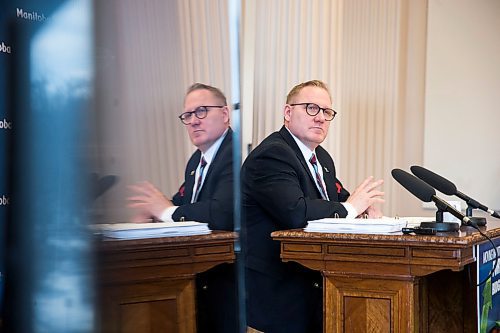 MIKAELA MACKENZIE / WINNIPEG FREE PRESS

Finance minister Scott Fielding speaks to the media about the 2020 provincial budget at the Manitoba Legislative Building in Winnipeg on Wednesday, March 11, 2020. 
Winnipeg Free Press 2019.