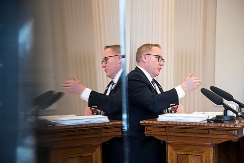 MIKAELA MACKENZIE / WINNIPEG FREE PRESS

Finance minister Scott Fielding speaks to the media about the 2020 provincial budget at the Manitoba Legislative Building in Winnipeg on Wednesday, March 11, 2020. 
Winnipeg Free Press 2019.