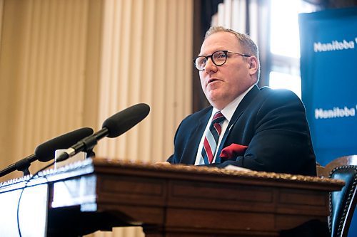 MIKAELA MACKENZIE / WINNIPEG FREE PRESS

Finance minister Scott Fielding speaks to the media about the 2020 provincial budget at the Manitoba Legislative Building in Winnipeg on Wednesday, March 11, 2020. 
Winnipeg Free Press 2019.