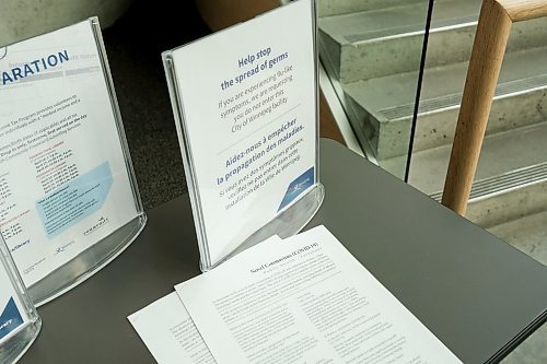 Mike Sudoma / Winnipeg Free Press
Signage and information sheets about the CoVid 19 virus inside the Millennium Library in Downtown Winnipeg Friday afternoon
March 13, 2020