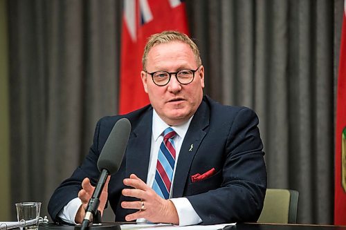 MIKAELA MACKENZIE / WINNIPEG FREE PRESS

Finance minister Scott Fielding speaks to media about the delayed budget at the Manitoba Legislative Building in Winnipeg on Monday, March 16, 2020. 
Winnipeg Free Press 2019.