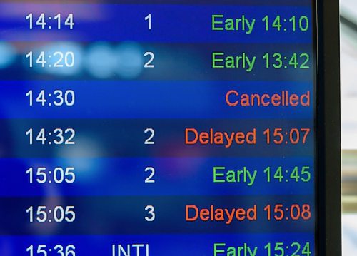 JESSE BOILY / WINNIPEG FREE PRESS
Canceled flights at the Winnipeg James Armstrong Richardson International Airport on  Monday afternoon.  March 16, 2020
Reporter: Malak Abas