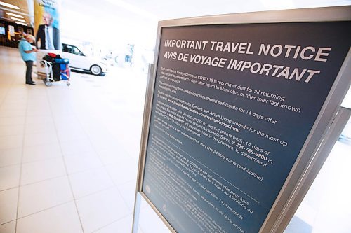 JOHN WOODS / WINNIPEG FREE PRESS
Travel and health information posted at the international airport in Winnipeg Monday, March 16, 2020. 

Reporter: ?