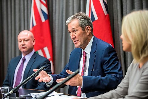 MIKAELA MACKENZIE / WINNIPEG FREE PRESS

Premier Brian Pallister speaks to the media with dr. Brent Roussin, chief provincial public health officer (left), and Lanette Siragusa, chief nursing officer for Shared Health, about COVID-19 at the Manitoba Legislative Building in Winnipeg on Tuesday, March 17, 2020.
Winnipeg Free Press 2020