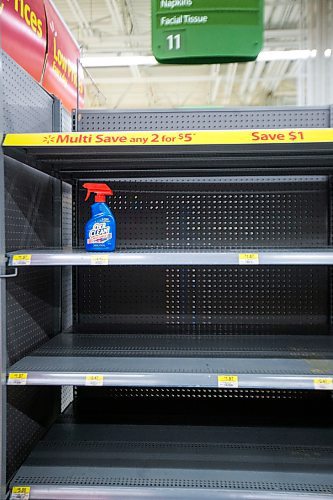 MIKAELA MACKENZIE / WINNIPEG FREE PRESS

Bare shelves in the cleaning supply aisle the Grant Park Walmart in Winnipeg on Tuesday, March 17, 2020.
Winnipeg Free Press 2020