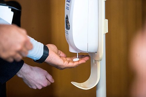 MIKAELA MACKENZIE / WINNIPEG FREE PRESS

A popular hand sanitizing station during EPC at City Hall in Winnipeg on Wednesday, March 18, 2020.
Winnipeg Free Press 2020