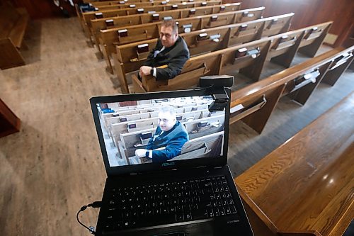 JOHN WOODS / WINNIPEG FREE PRESS
Michael Vogiatzakis, general manager of Voyage Funeral Home, is setting up live streaming in his funeral home in Winnipeg Wednesday, March 18, 2020. Funeral homes are changing their practices in this time of social isolation.

Reporter: Suderman