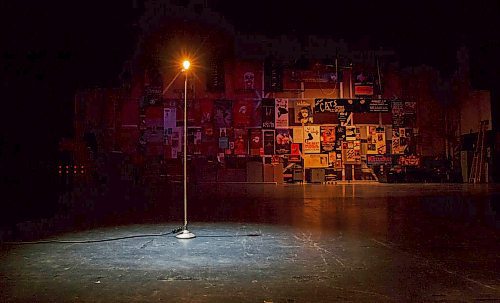 MIKE DEAL / WINNIPEG FREE PRESS
Posters of past shows line the backstage of an empty Centennial Concert Hall with house lights on and the solitary ghost light on the stage.
A ghost light is an electric light that is left energized on the stage of a theatre when the theatre is unoccupied and would otherwise be completely dark.
200319 - Thursday, March 19, 2020.
