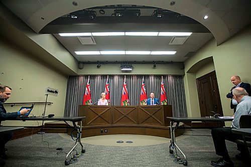 MIKAELA MACKENZIE / WINNIPEG FREE PRESS

Dr. Brent Roussin, chief provincial public health officer, and Lanette Siragusa, chief nursing officer for Shared Health, speak to media about COVID-19 after a state of emergency was announced at the Manitoba Legislative Building in Winnipeg on Friday, March 20, 2020. 
Winnipeg Free Press 2020