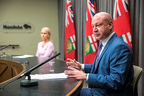 MIKAELA MACKENZIE / WINNIPEG FREE PRESS

Dr. Brent Roussin, chief provincial public health officer, and Lanette Siragusa, chief nursing officer for Shared Health, speak to media about COVID-19 after a state of emergency was announced at the Manitoba Legislative Building in Winnipeg on Friday, March 20, 2020. 
Winnipeg Free Press 2020