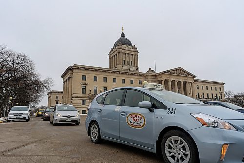 JESSE BOILY / WINNIPEG FREE PRESS
Taxis lined up in front of the Manitoba Legislative Building in memorial to Balvir Singh Toor on Tuesday, March 24, 2020. Toor was killed in an attack last week.
Reporter: