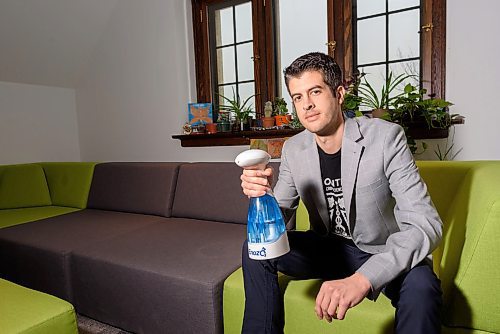 JESSE BOILY / WINNIPEG FREE PRESS
Kevin Shale poses for a portrait with his product Enozo that turns ordinary tap water into a sanitizer on Tuesday, March 24, 2020. Enozo is being sold around the world and has seen a large increase in sales in China, said Shale. 
Reporter: Martin Cash